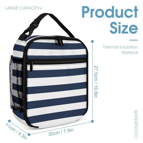 Navy Blue And White Stripe Funny Backpack Sets Lightweight 3Pcs Daypack Set with Lunch Box And Pencil Case for Women Men4