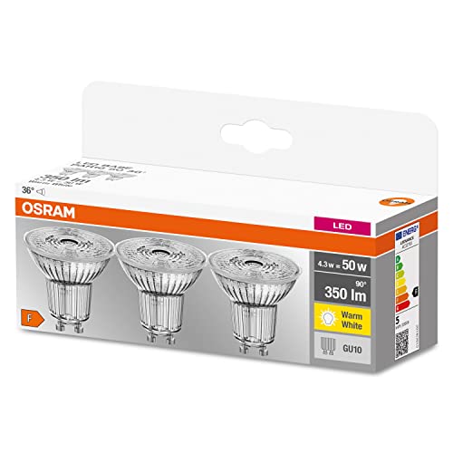 Osram LED Base PAR16 Reflektorlampe, mit GU10-Sockel, nicht dimmbar, Ersetzt 4,3 Watt, 36° Ausstrahlungswinkel, Warmweiß - 2700 Kelvin, 3er-Pack