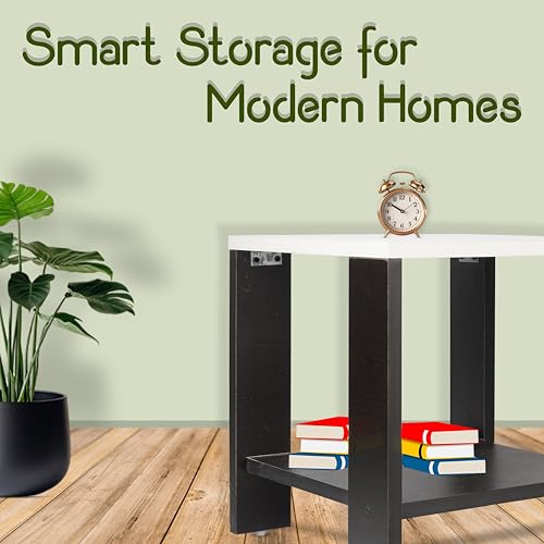 Image of SBF Furniture Small Wooden Side Table with Storage Shelf - 40x40 cm End Table Nightstand - Bedside Table for Bedroom, Living Room, Office - Modern, Durable, Easy-to-Clean Furniture