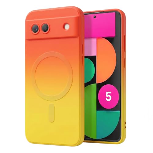 Image of amazon basics Gradient Mag-Safe Case for Google Pixel 8A | Soft Silicone Shockproof Cover with Camera Protection | Slim Lightweight Design | Smooth Touch & Durable - Orange & Yellow