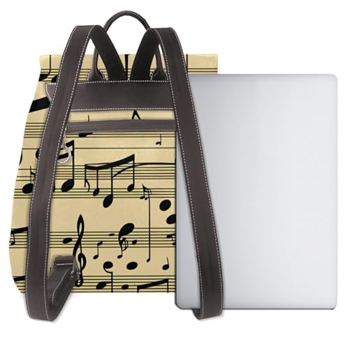 Sac à dos en cuir de voyage imprimé notes de musique, petit sac noir