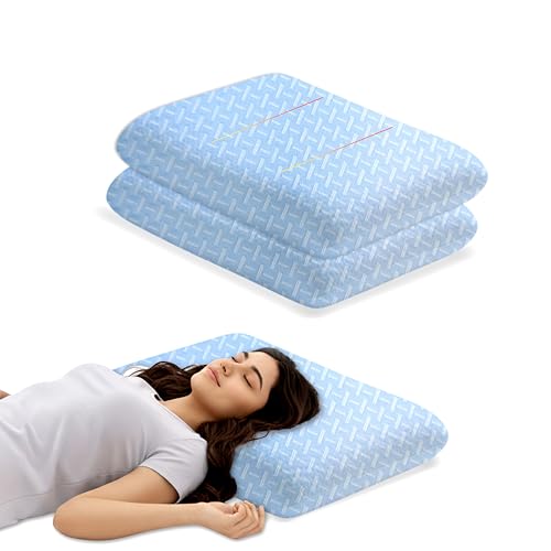 Image of Ergonomic Contour Pillow Set of 2, 50x30x6 cm Light Blue Memory Foam for Neck and Shoulder Relief, Breathable Jacquard Cover with Zipper, Orthopedic Bedding for Back
