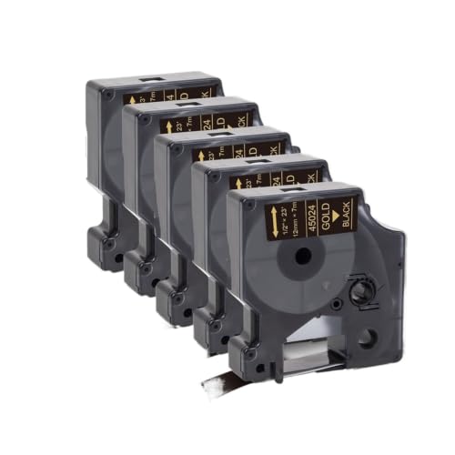 Cintas de etiquetas 12 mm D1 45013 negro sobre blanco y oro para impresoras de etiquetas 160