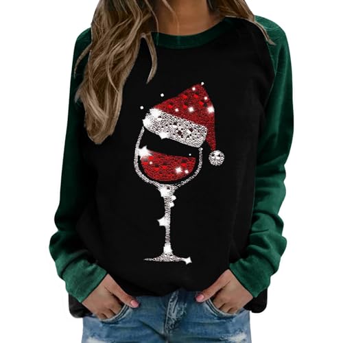 Sweat-shirt décontracté manches raglan vert imprimé Noël