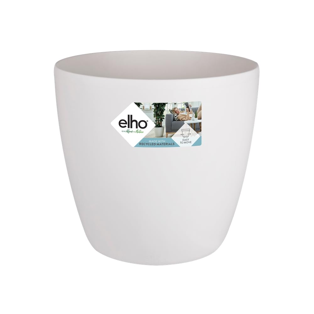 Elho Brussels Round Wheels 47 - Vaso Per Interno - 100% Plastica Riciclata - Ø 46.5 X H 43.5 Cm - Bianco/White-image