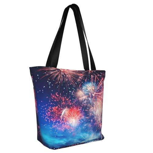 Fireworks Print Comfortable Shoulder Bag Summer HandbagTravel Beach Work Daily Use Versatile Carry2