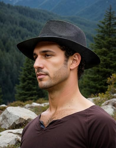 Image of Giroir Wide Brim Panama Fedora Hat for Men (US, Alpha, Large, X-Large, Black)