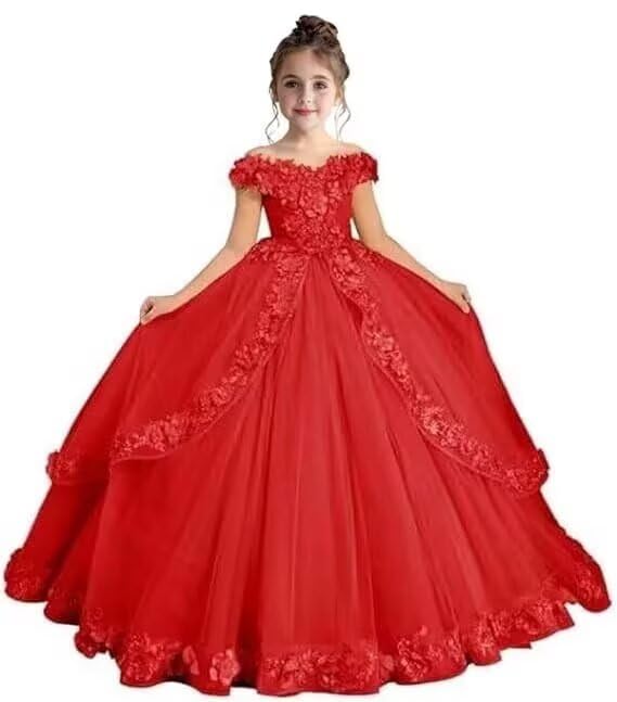 Tulle Flower Girl Dresses for Wedding Lace Applique Pageant Dress Girls Off Shoulder Princess Brithday Party Ball Gown