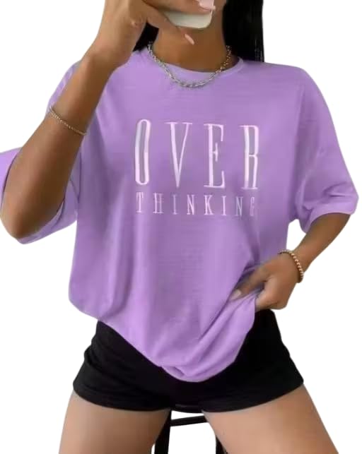 Image of Women's Printed Oversized T-Shirt | Loose Fit Half Sleeve Round Neck Casual Tee | Soft & Comfortable Trendy T-Shirt for Women & Girls
