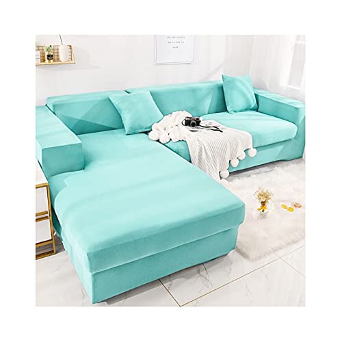 Housse de canapé d'angle 4+4 places bleu céleste extensible 235-300cm - 2