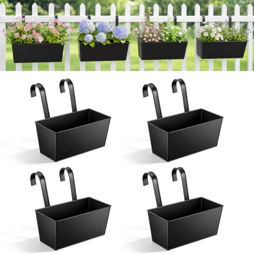 Yimomoyi Lot de 4 Jardinières Balcon Suspendues, Crochets Amovibles Universels, Balconnière Extérieur en Fer Antirouille Drainant, Pots à Fleurs Suspendus...