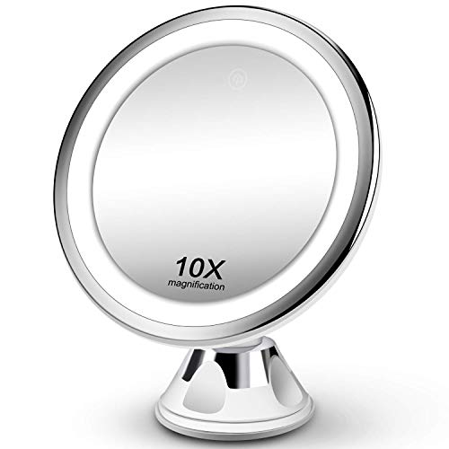 10X Magnifying Makeup Vanity Mirror with Lights - Upgraded 3 Color & 36 LED Lights Cosmetic Mirror, High Definition, Touch Control, 360°Rotation & Powerful Suction Cup for Travel Bathroom Shower