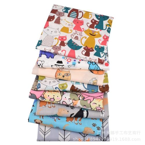 BrightGlow 8 Stück 25 * 20cm Baumwollstoff Stoffpakete 100% Baumwolle Quiltingstoff Bündel ZUN Nähen DIY Handwerk Patchwork Stoffe Baumwolltuch Quilting Stoffreste Katzen & Hunde