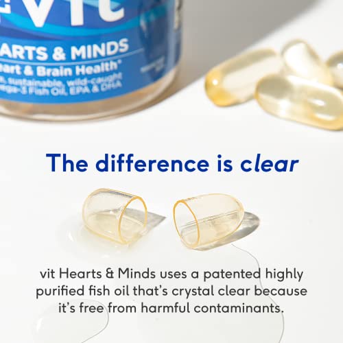 Vit Omega 3 Fish Oil 1000Mg Capsules - Heart And Brain Health Supplement With Epa & Dha Fatty Acid Hearts & Minds Burpless Flavored Softgels, Ultra Clear, Non-Gmo, Easy To Swallow #TOP5