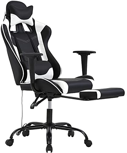 HCY Excessive Again Gaming Chair Ergonomic Racing Model Gaming Chair with Footrest, Headrest and Lumbar Help Peak Adjustable PU Leather-based Workplace Chair for Adults