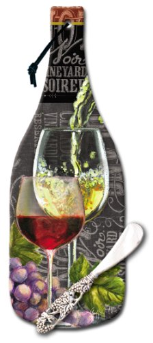 CounterArt Wine Bottle Shaped 12-1/2-Inch Glass Cheese Board with Spreader Knife, Chalkboard
