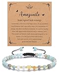 CrystalTears Amazonite Crystal Bracelet for Women 4mm Healing Gemstone Beaded Bracelet with Gold Heart Charm Stone Bracelets Jewellery Gifts for Women Girlfriend Mum Birthday