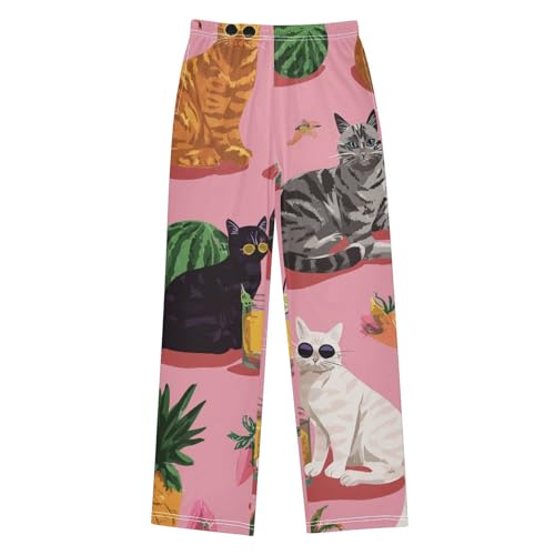 Lovely Cat Watermelon Boys Long Pants Soft Trousers Elastic Waist Kids Lounge Bottoms with Pockets S-XL
