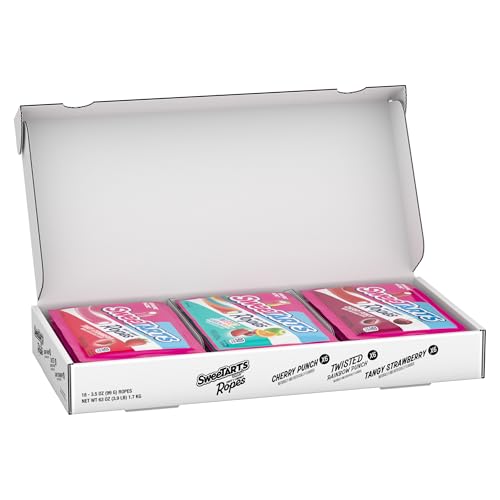 SweeTARTS Ropes Variety Box Candy, Soft & Chewy, 3.5 oz x 18 count (63 oz) | Cherry Punch, Twisted Rainbow Punch, Tangy Strawberry, individually wrapped 3.5 oz packs, sharing, party, bulk - image 1