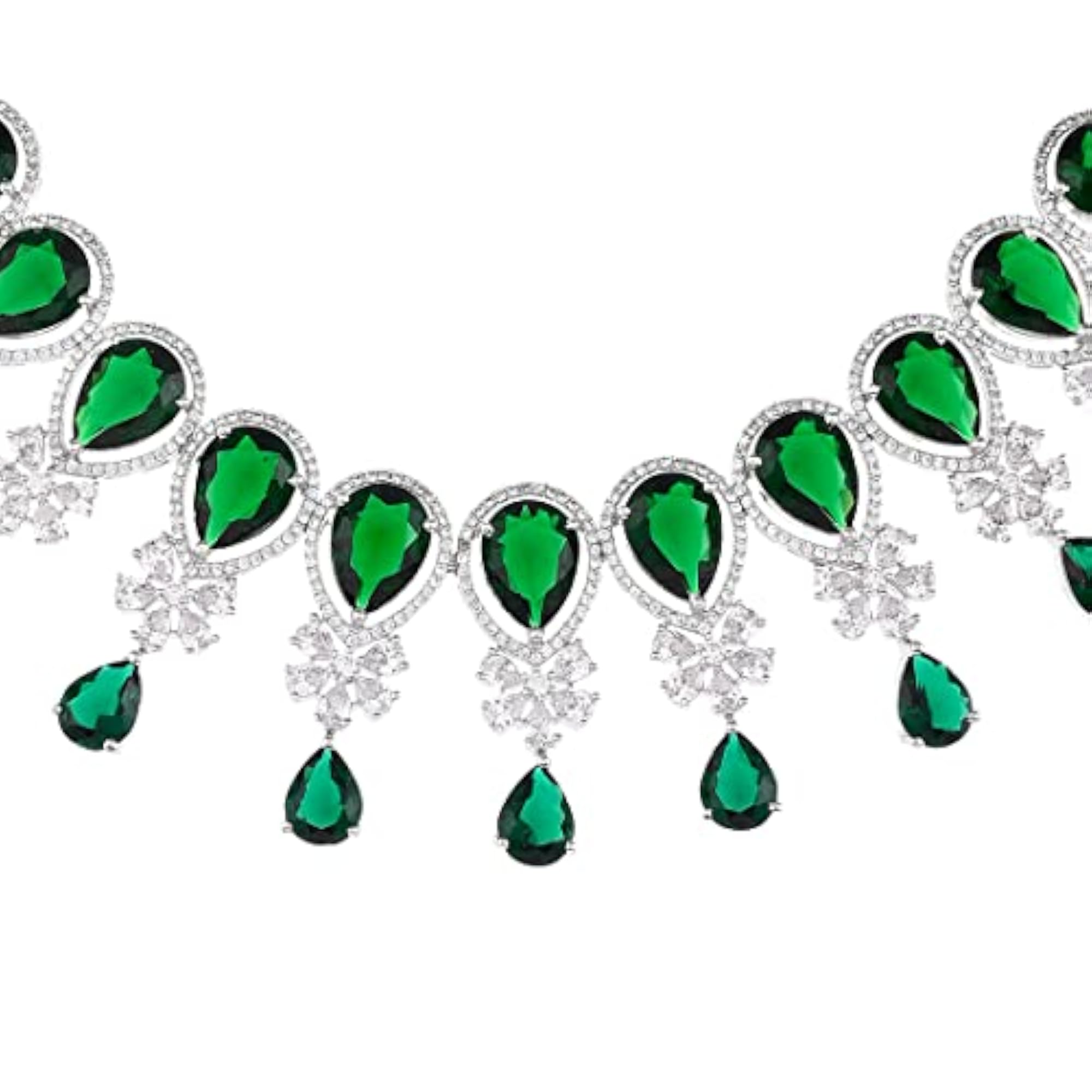 Green Teardrop Zircons Jewellery Set, CZ Elegance