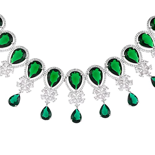 Green Teardrop Zircons Jewellery Set, CZ Elegance
