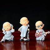 Lifexquisiter 3PCS Buddha Monk Figurine Statue Showpieces, Cute Music Monk Sculpture, Baby Buddha Monk Showpiece for Wall Shelf Table Desktop Car Dashboard Decoration Home Office Décor, Small