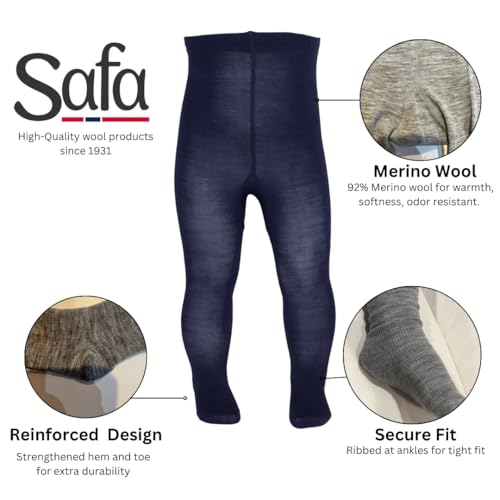Merino Wool Tights for Baby and Toddler, Reinforced Hem and Toe (80, 1-2 Years, Navy)2