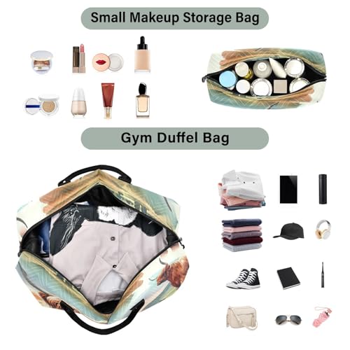 Watercolor Highland Cows Travel Duffel Bag, Shoulder Weekender Overnight Bags - Large Gym Bag with Wet Pocket3