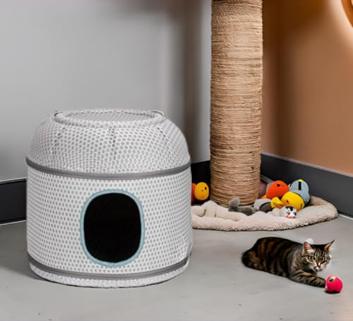 Image of 2 Way Pet House Foldable Cat House|Cat Cube Cave|Cat Bed for Indoor Cats|Cat Nest Semi-Enclosed Pet Cat Sleeping Tent House - Grey