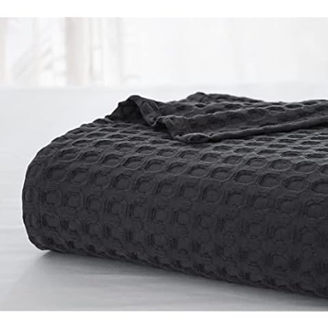 DAUAOTO King Size Waffle Cotton Blanket 104x90 inches, Bed Blankets for All Season (Gray) Cover