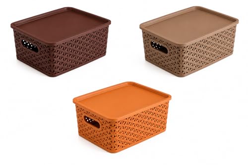 Image of Storage Box and Organiser with Lid (Pack of 3) | Plastic Storage Basket for Kitchen, Clothes & Home Essentials | Multipurpose Storage Organizer Containers | Storage Box Set (25 x 20 x 11 cm)