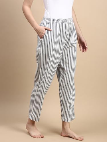 Image of KRYPTIC Women's 100% Pure Cotton Woven Pyjama | Mid Rise Relaxed Fit Full Length Nightwear Pant with Elasticated Drawstring Waistband & Side Pocket | Comfortable Lounge, Sleepwear & Casual Bottom Wear