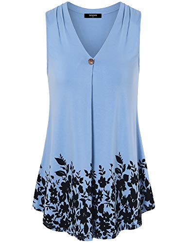 Shirts for Women,Summer Patchwork V Neck Sleeveless Pleated Knitted Blouse Top Tanks,Blue XX-Large