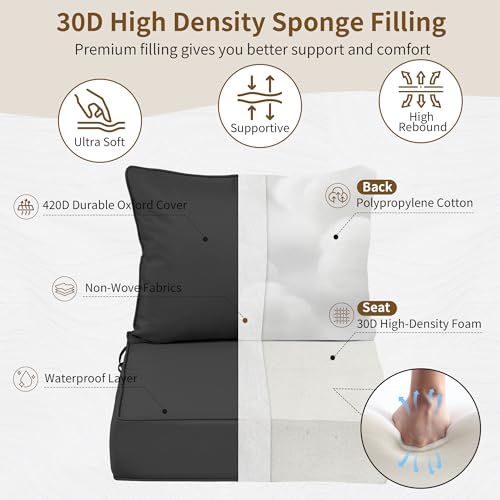 Image of 24x24 Outdoor Chair Cushions Set of 4, Waterproof Deep Seat Cushions for Patio Furniture with Removable Cover, Fade Resistant 4'' Outdoor Seat Cushion w /Ties&Handle for Sofa Loveseat,Black