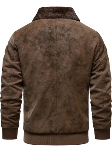 HOOD CREW Men’s Faux Fur Flight Bomber Jacket Vintage Winter Coats Fleece Lined Leather Jackets3