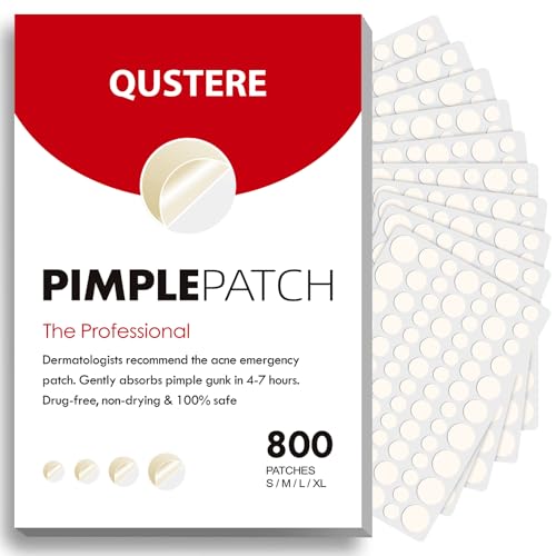 QUSTERE Pimple Patches for Face, Hydrocolloid Acne Patches, Zit Patch Covers, Spot Stickers with Tea Tree, Salicylic Acid & Cica Oil | 4 Sizes (8mm,10mm, 12mm,14mm) | 800 Count