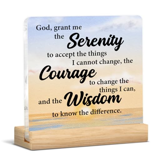 Serenity Prayer Office Desk Decor God Grant Me the Serenity Acrylic Sign Recovery Mental Health Gifts for Women Coworker Sister