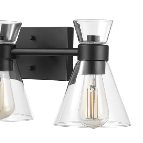 Image of Globe Electric 63000055 3-Light Vanity Light, Matte Black, Clear Glass Shades, Bathroom Lights Over Mirror, Lights for Bathroom, Powder Room Lighting, Makeup Mirror Lights, Home Decor, Bathroom Decor