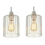 2Pack Ribbed Glass Lamp Shade 14cm Height x 10cm Diameter, Clear Fluted Light Shade Replacement, E27 Easy Fit Ceiling Pendant & Table Lamp Shade, Vintage Modern Lighting for Living Room Bedroom