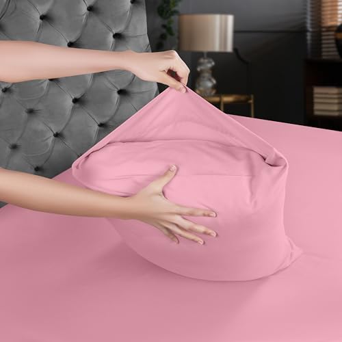 Image of Utopia Bedding 4-Piece Bed Sheet Set 150 x 200 cm, Pink - Polyester Microfibre, Oeko-Tex Certified, 1 Fitted Sheet 150 x 200 cm, 1 Flat Sheet 266 x 259 cm and 2 Pillowcases 50 x 75 cm