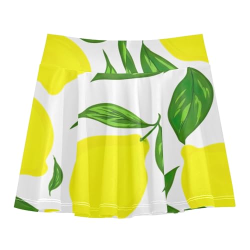 Joisal Girls' Shorts Athletic Skorts Kids Tennis Skirts Dance Golf Flowy Skirt Yellow Lemons Green Leaves 3t2