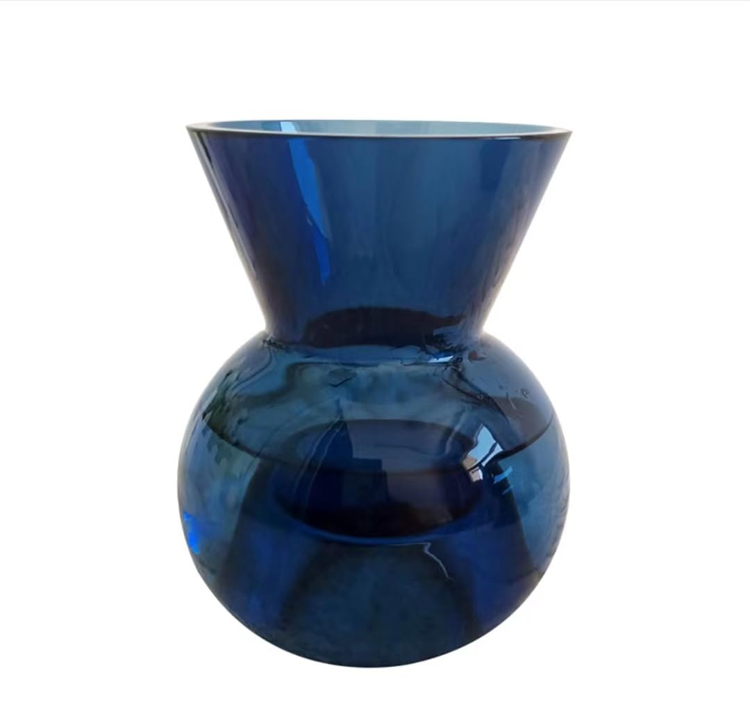 Cawein Jarrón de cristal azul, jarrones para decoración del hogar, ideal para estantes, mantos, decoración de entrada de mesa, jarrón versátil que se puede utilizar como portavelas