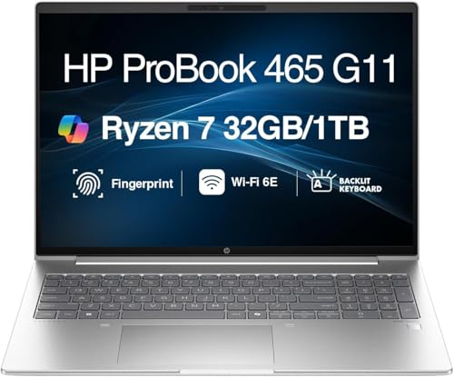 Image of HP ProBook 465 G11 Business Laptop 16.0 inch FHD+ Display | AMD Ryzen 7 7735U, 32GB DDR5, 1TB SSD, Backlit KB, Fingerprint, WiFi 6E, Bluetooth 5.3, Webcam, Win 11 Pro