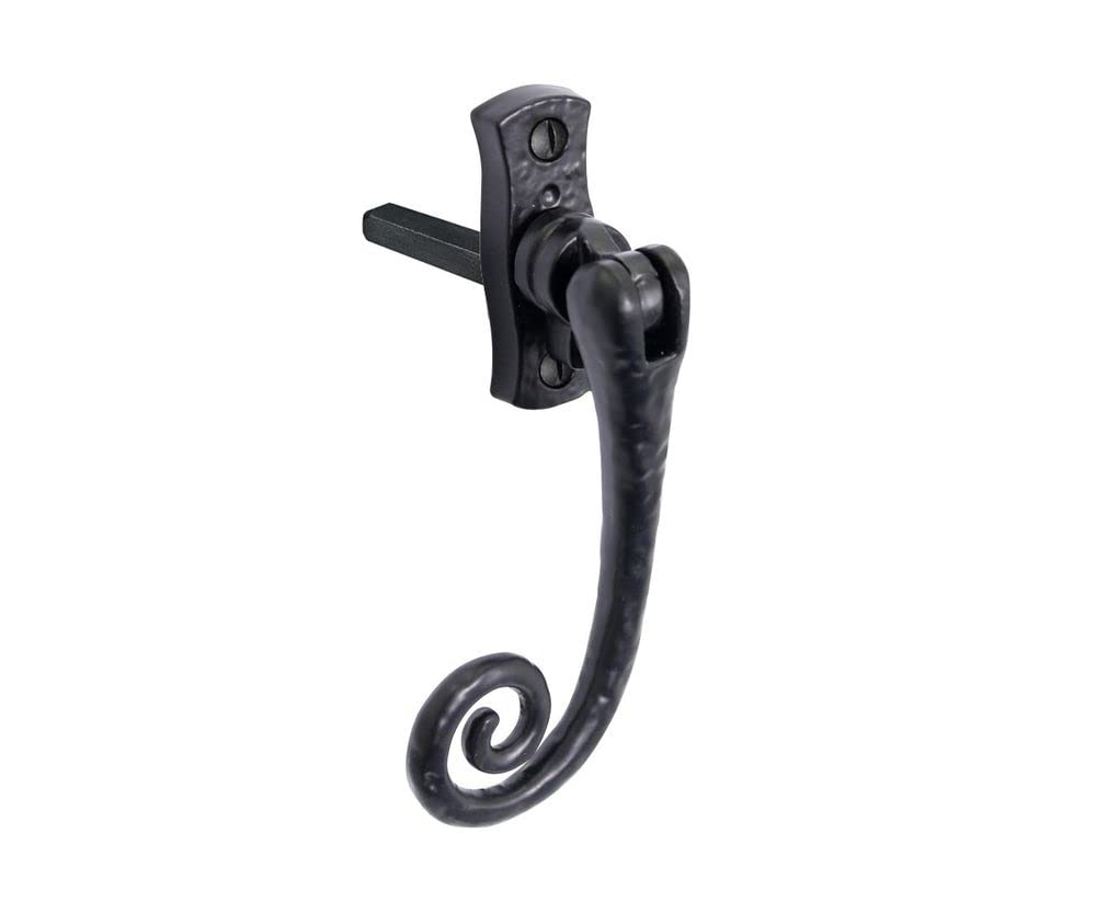 Old Hill Ironworks Black Left Hand Antique Curly Tail Slim Locking Espagnolette Fastener