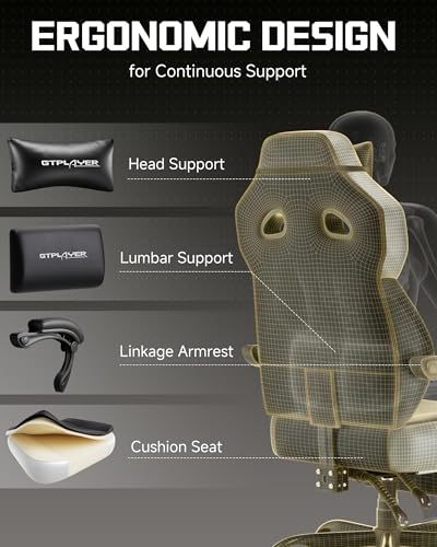 Image of GTPLAYER Big & Tall Gaming Chair, Wide Reclining with Footrest for Adults | Ergonomic High Back Computer Desk Chair, Comfort Padded Seat with Lumbar Support for Big /Tall, Office /Home, Black & White