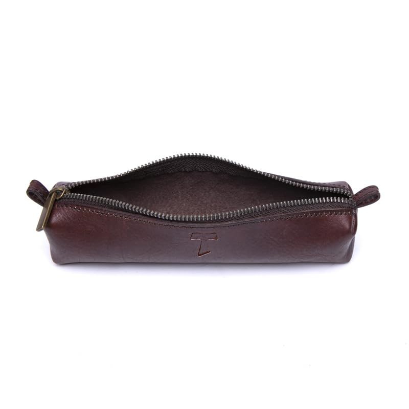 OVUNQUE PROTEGGIMI Astuccio in vera Pelle Porta Penne Matite con zip - 22 cm - Con Croce Tau incisa - Simbolo di San Francesco d' Assisi - cerniera, portapenne, borsa per cartoleria