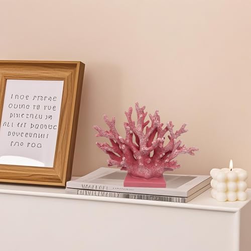5.8" H Pink Coral Decor - Resin Coral Statue, Nautical Decor for Home, Bedroom, Bathroom, Living Room, Ocean Themed Cabinet Shelf Tabletop Decoration