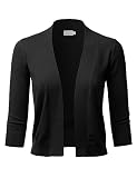 LALABEE Women's Classic 3/4 Sleeve Open Front Cropped Bolero Cardigan-Black-XL