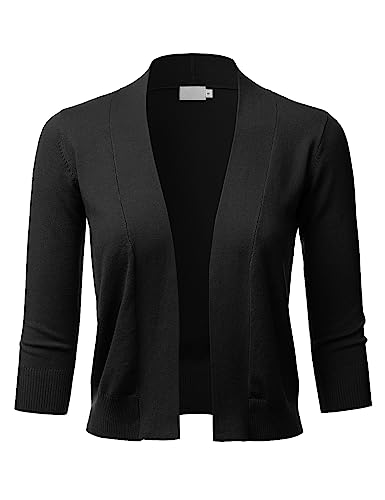 Lalabee Women'S Classic 3/4 Sleeve Open Front Cropped Bolero Cardigan-Black-Xxl cover