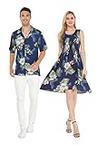 Couple Matching Hawaiian Luau Aloha Shirt Tank Dress in Pineapple Garden Navy L